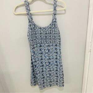 Y2K Blue Plaid With White Daisies Baby Doll Dress Womens Size M